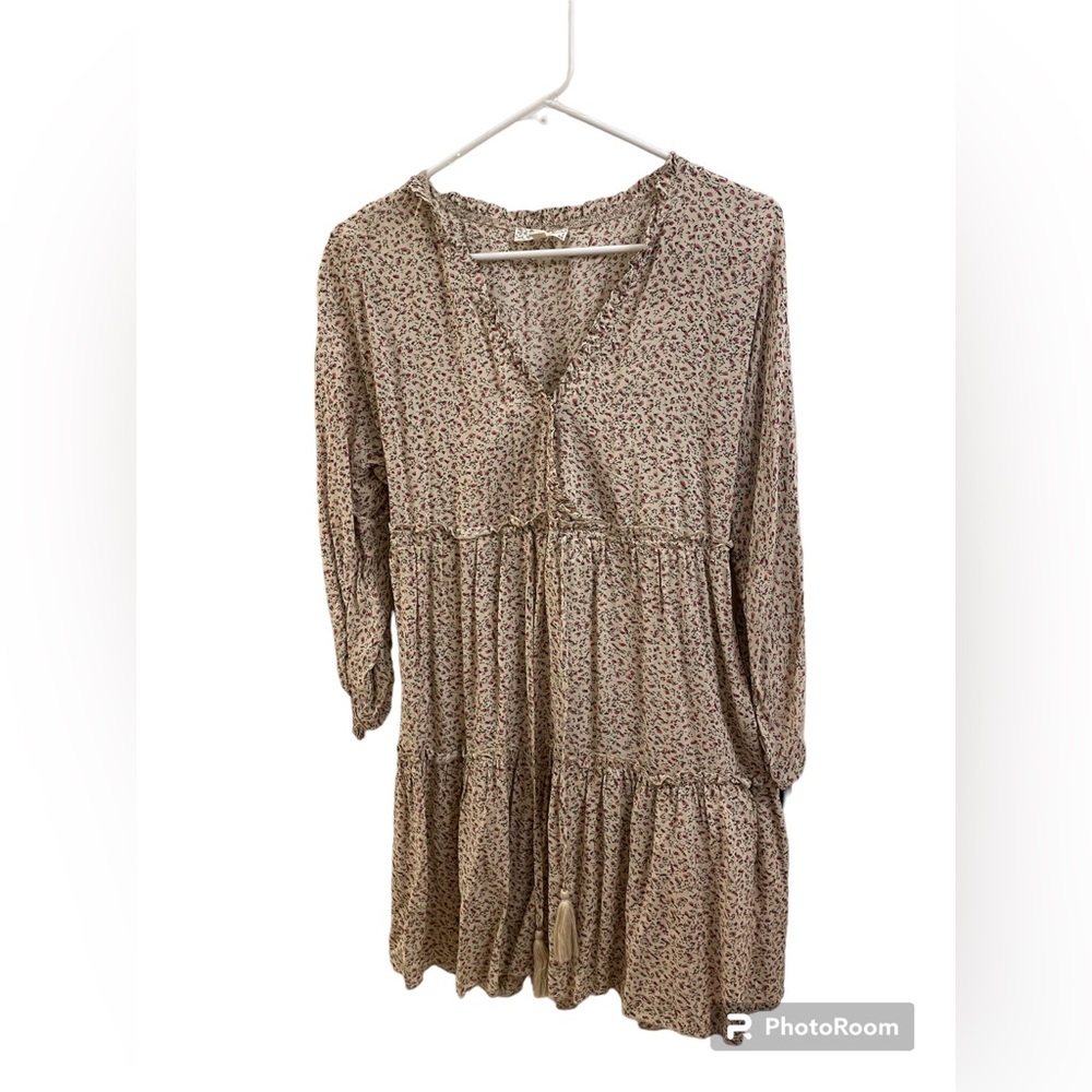 floral mini dress with long puff sleeves with elastic cuffs